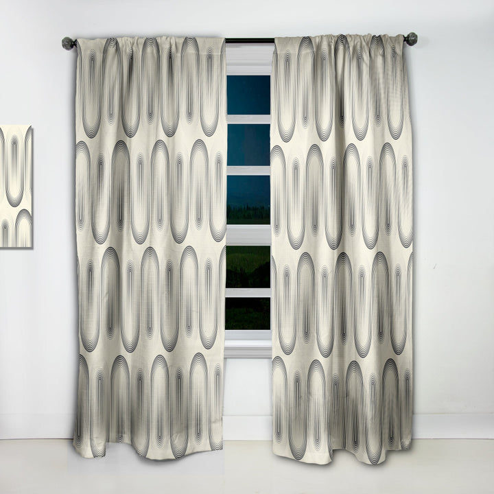 Retro Curved Minimal Geometric Ornament I - Mid-Century Modern Curtain - 1 Panel