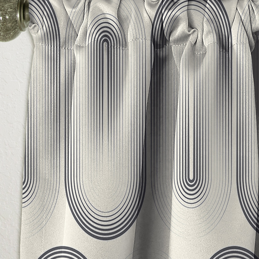Retro Curved Minimal Geometric Ornament I - Mid-Century Modern Curtain - 1 Panel