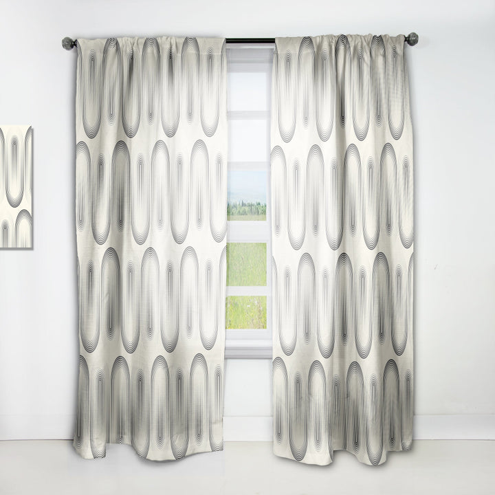 Retro Curved Minimal Geometric Ornament I - Mid-Century Modern Curtain - 1 Panel