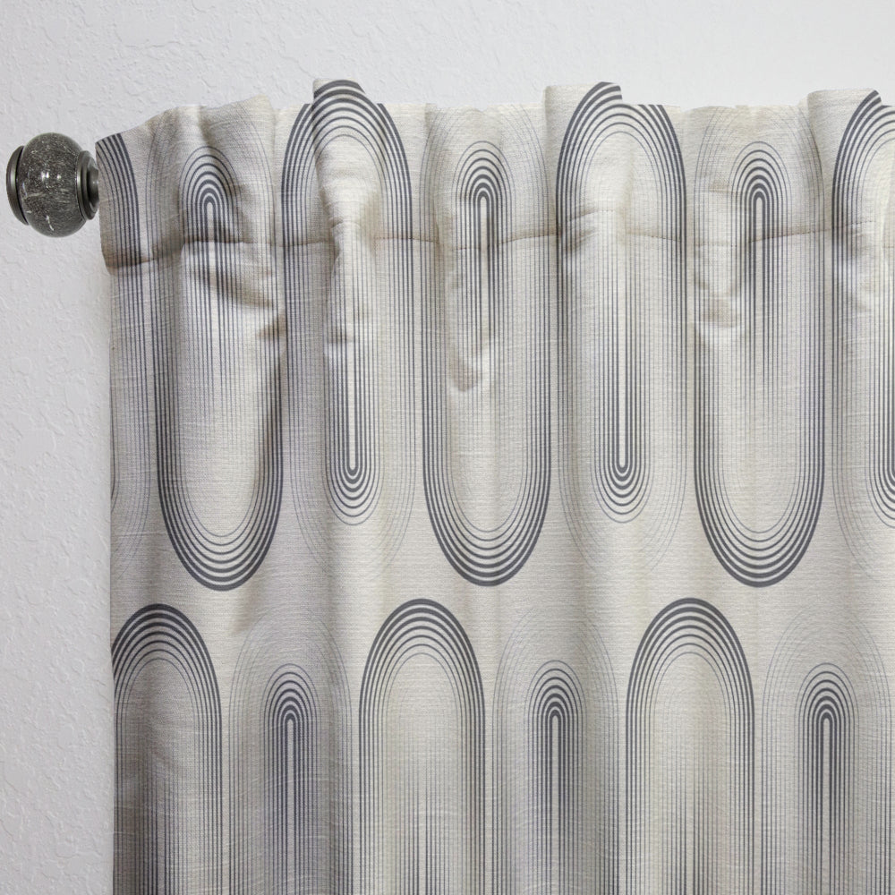 Retro Curved Minimal Geometric Ornament I - Mid-Century Modern Curtain - 1 Panel