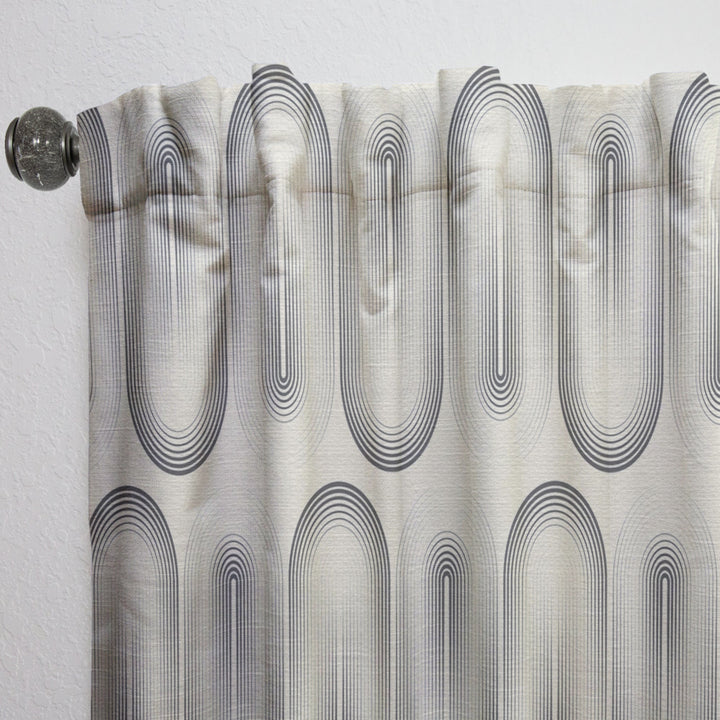 Retro Curved Minimal Geometric Ornament I - Mid-Century Modern Curtain - 1 Panel