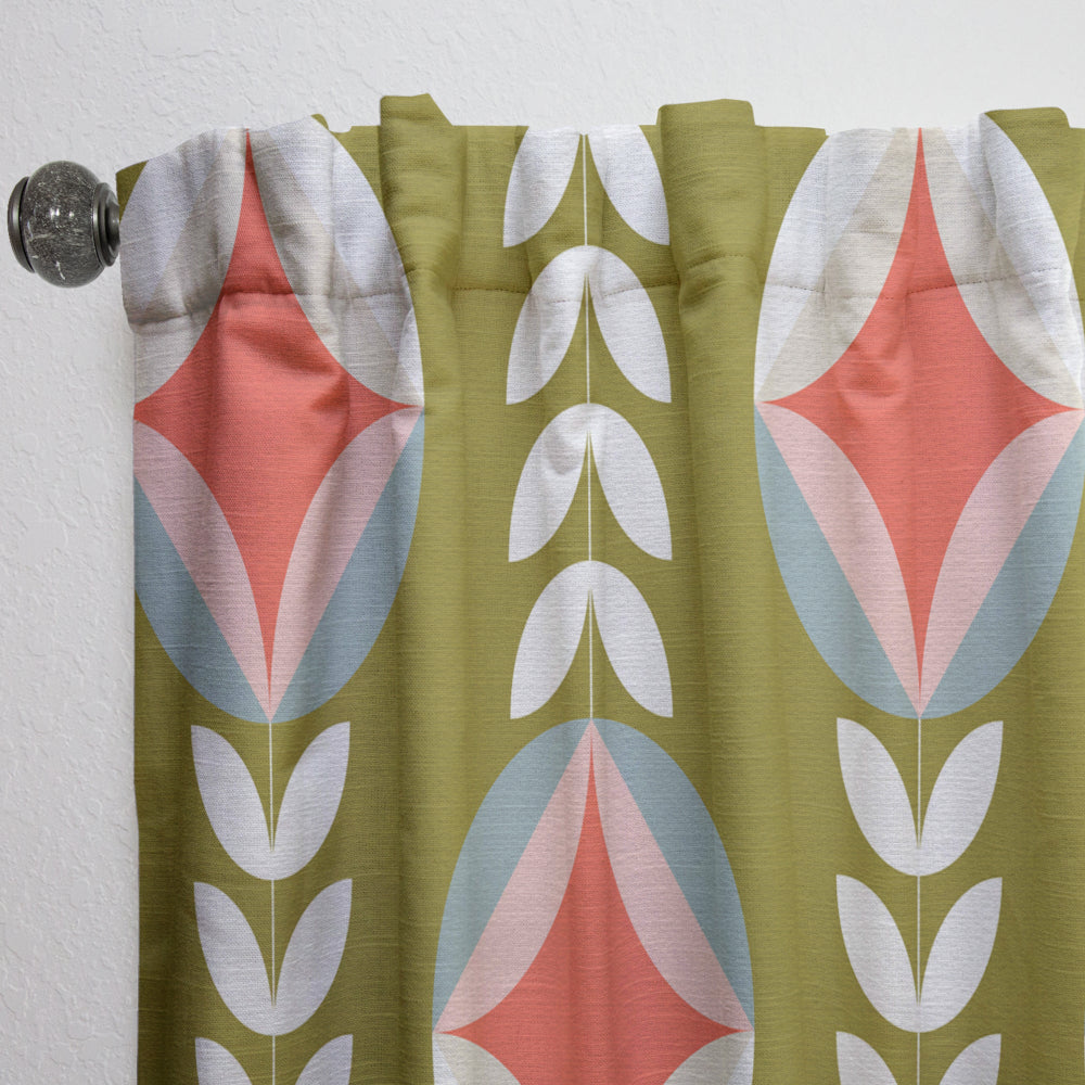 Retro Botanical Pattern I - Mid-Century Modern Curtain - 1 Panel
