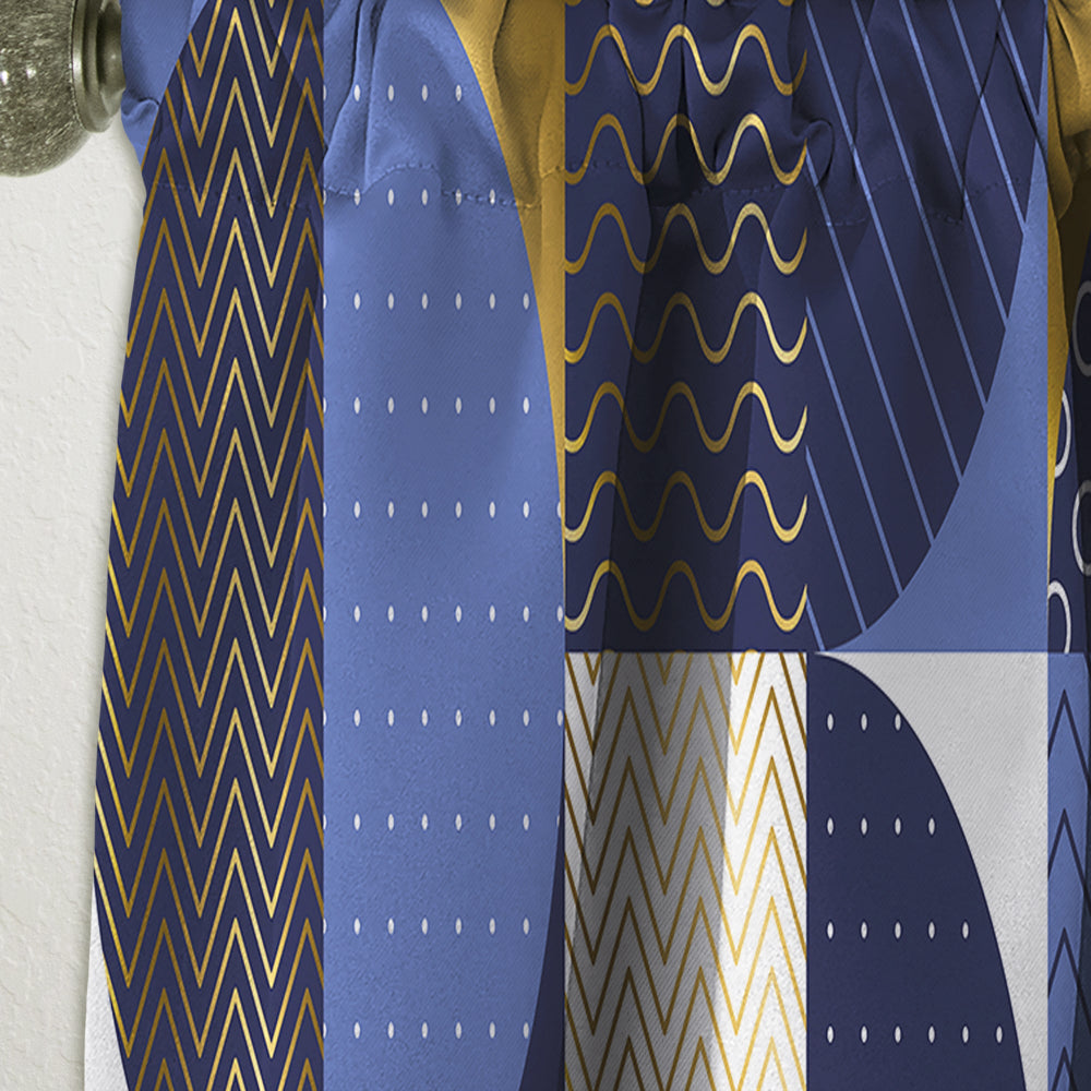 Retro Luxury Waves In Gold And Blue IV - Mid-Century Modern Curtain - 1 Panel