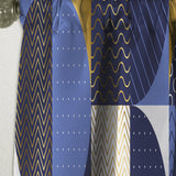 Retro Luxury Waves In Gold And Blue IV - Mid-Century Modern Curtain - 1 Panel