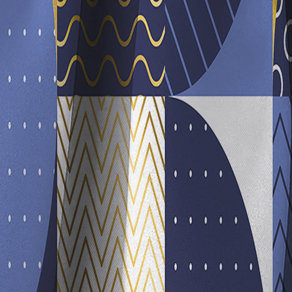 Retro Luxury Waves In Gold And Blue IV - Mid-Century Modern Curtain - 1 Panel
