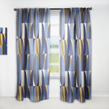 Retro Luxury Waves In Gold And Blue IV - Mid-Century Modern Curtain - 1 Panel
