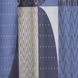 Retro Luxury Waves In Gold And Blue IV - Mid-Century Modern Curtain - 1 Panel