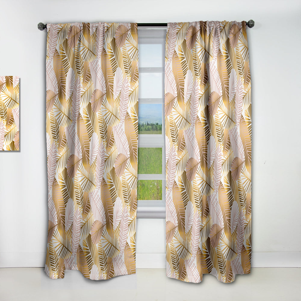 Golden Palm Leaves II - Mid-Century Modern Curtain - 1 Panel