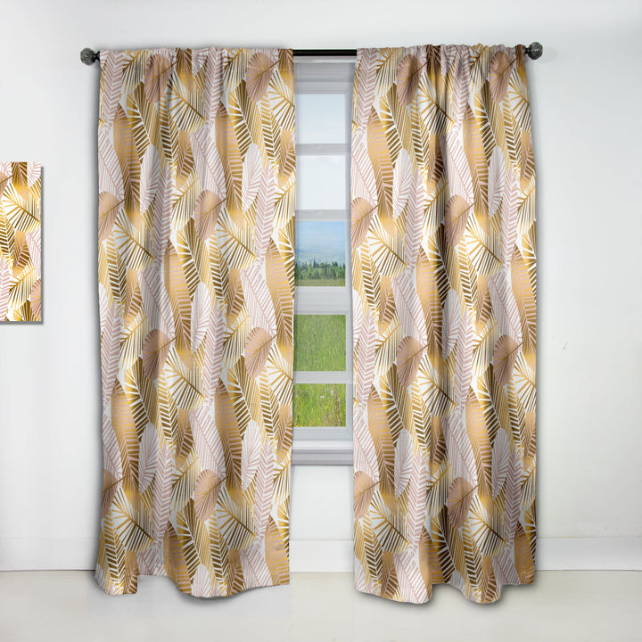 Golden Palm Leaves II - Mid-Century Modern Curtain - 1 Panel