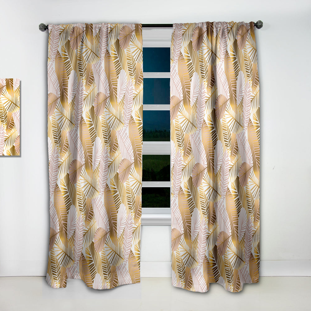 Golden Palm Leaves II - Mid-Century Modern Curtain - 1 Panel