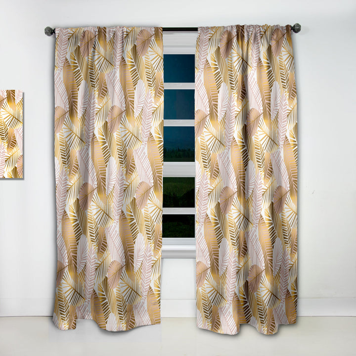 Golden Palm Leaves II - Mid-Century Modern Curtain - 1 Panel