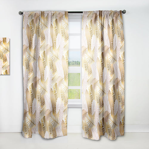 Golden Palm Leaves II - Mid-Century Modern Curtain - 1 Panel