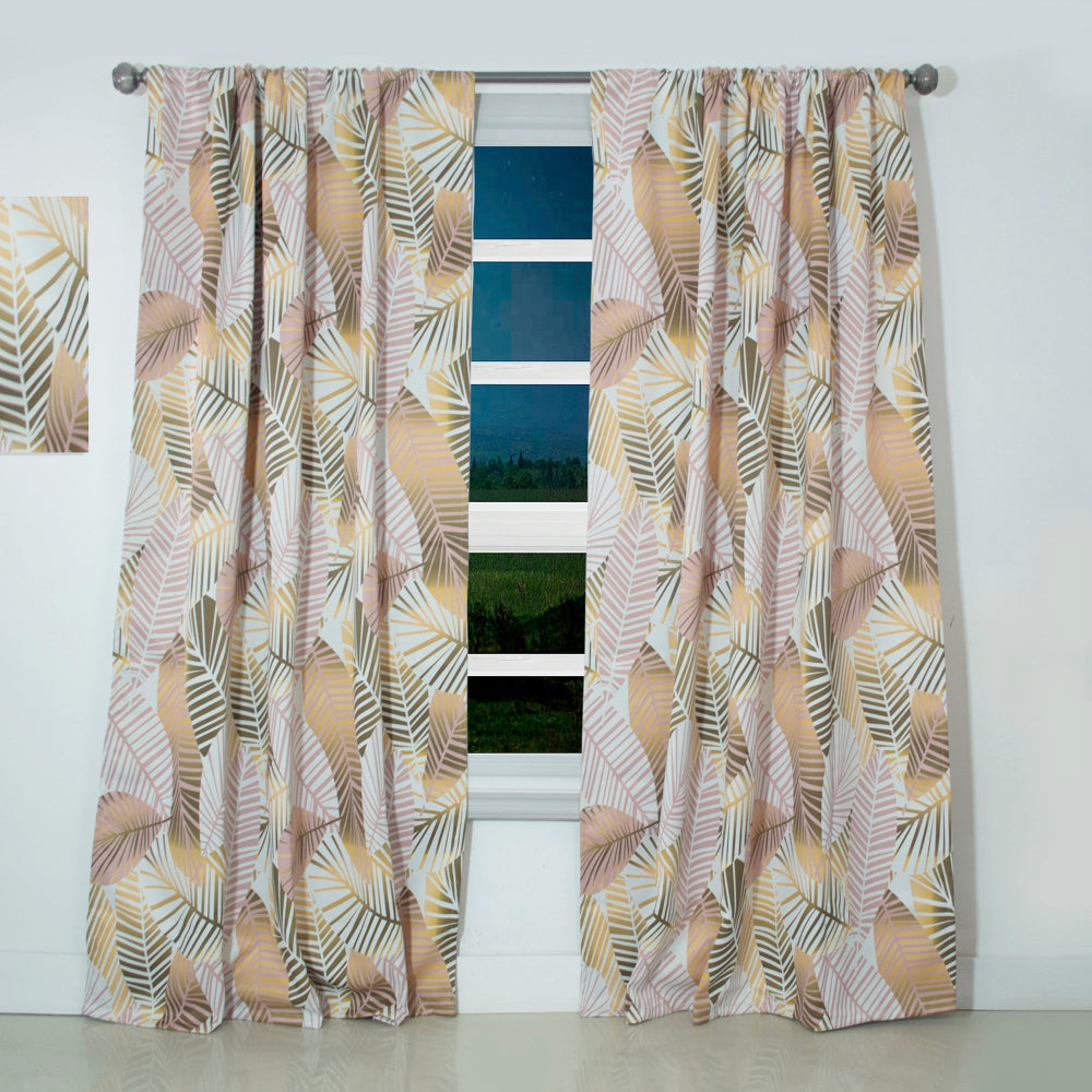 Golden Palm Leaves II - Mid-Century Modern Curtain - 1 Panel