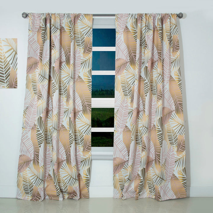 Golden Palm Leaves II - Mid-Century Modern Curtain - 1 Panel