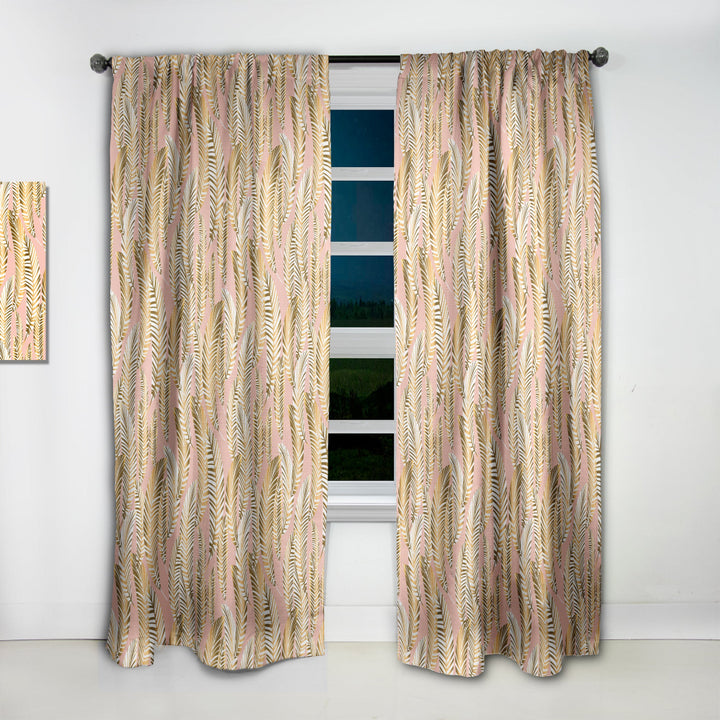Golden Palm Leaves I - Mid-Century Modern Curtain - 1 Panel