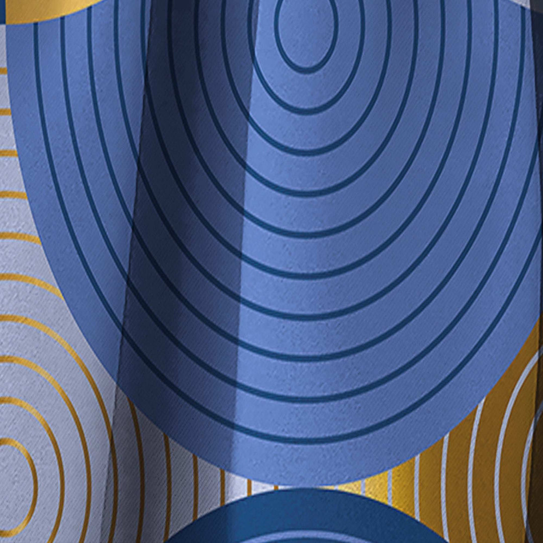 Retro Luxury Waves In Gold And Blue X - Mid-Century Modern Curtain - 1 Panel