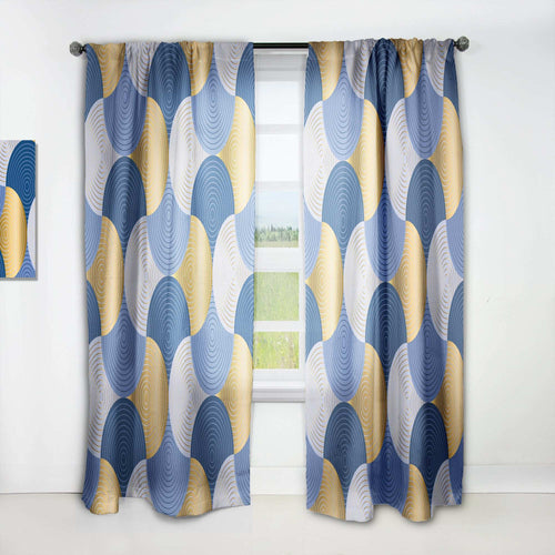 Retro Luxury Waves In Gold And Blue X - Mid-Century Modern Curtain - 1 Panel