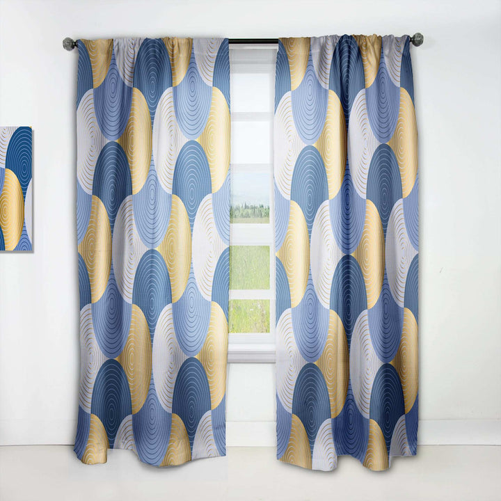 Retro Luxury Waves In Gold And Blue X - Mid-Century Modern Curtain - 1 Panel