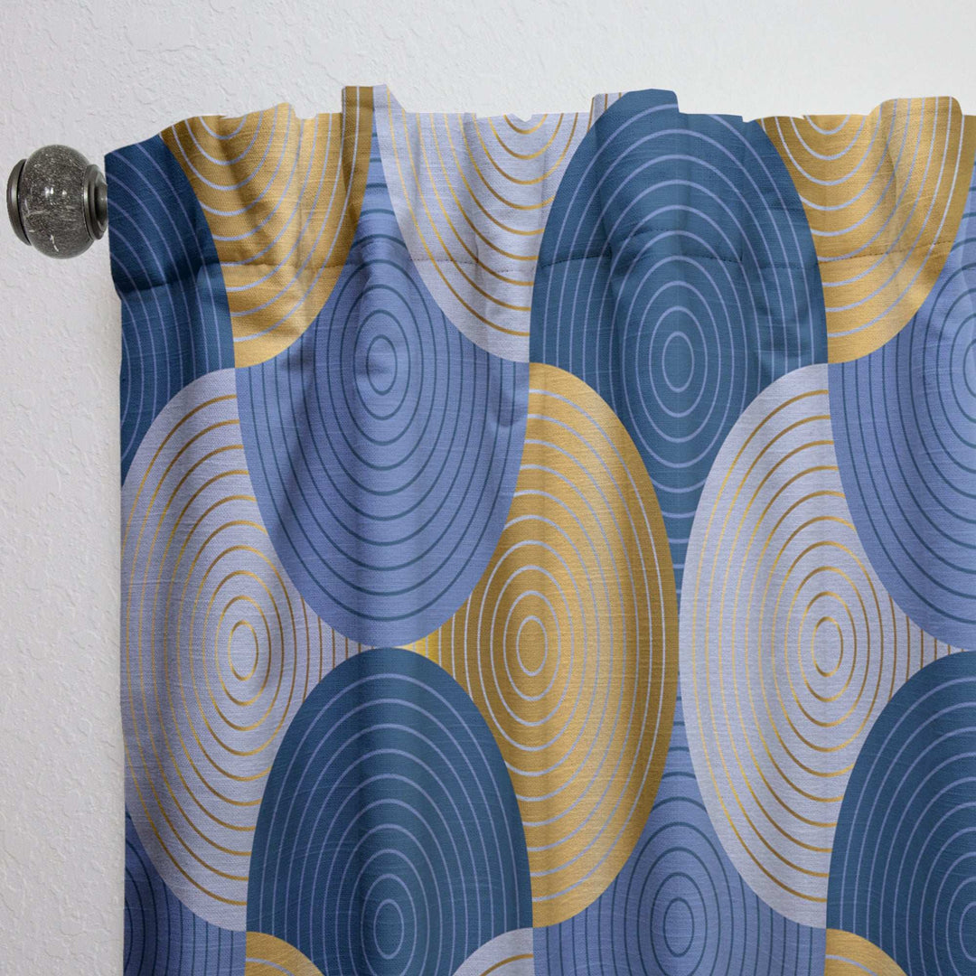 Retro Luxury Waves In Gold And Blue X - Mid-Century Modern Curtain - 1 Panel