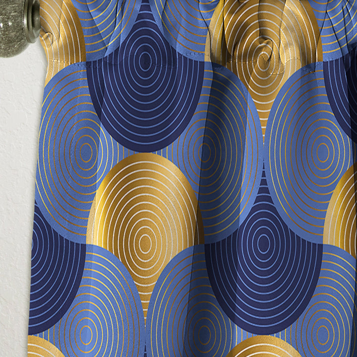 Retro Luxury Waves In Gold And Blue VIII - Mid-Century Modern Curtain - 1 Panel