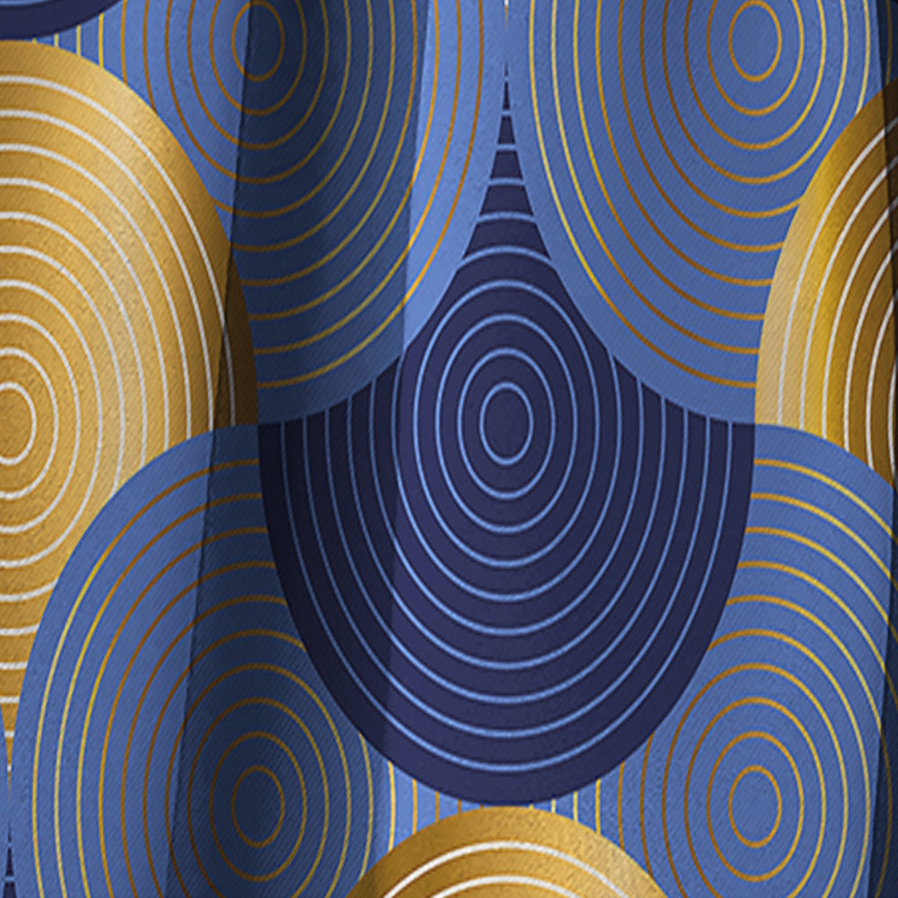 Retro Luxury Waves In Gold And Blue VIII - Mid-Century Modern Curtain - 1 Panel