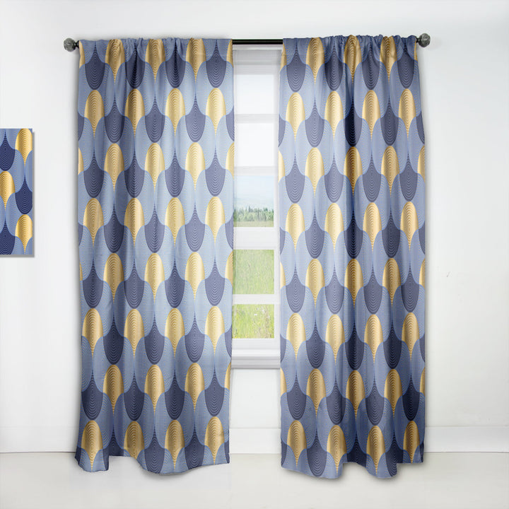 Retro Luxury Waves In Gold And Blue VIII - Mid-Century Modern Curtain - 1 Panel