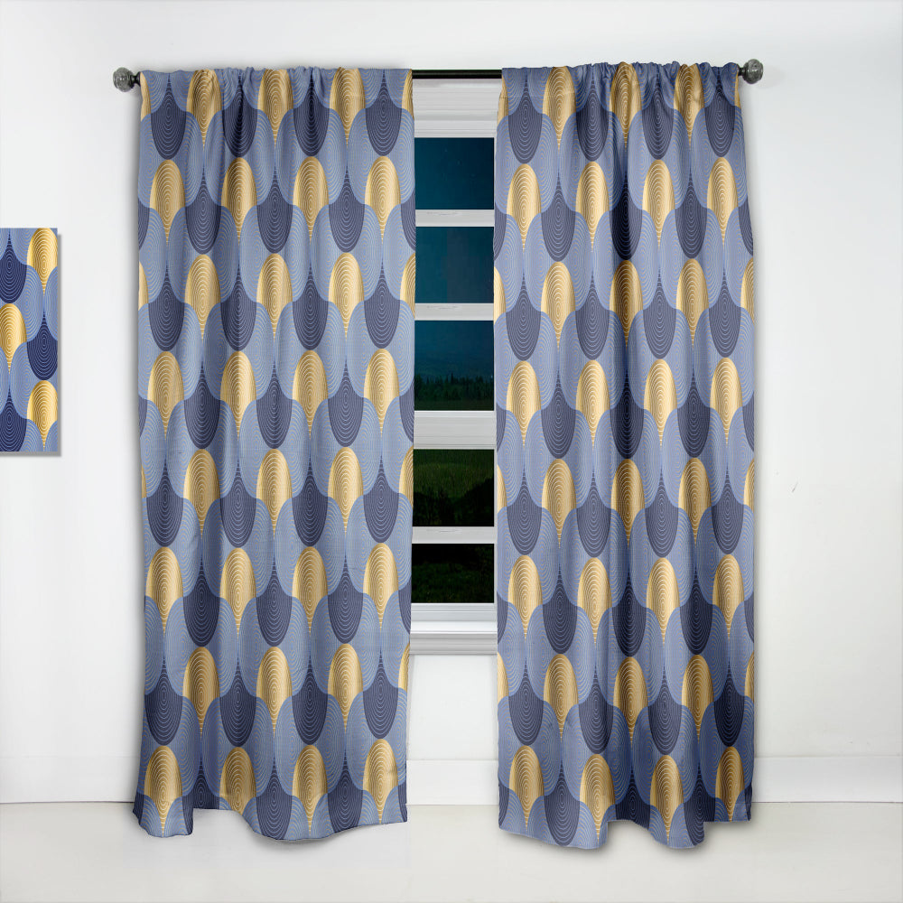 Retro Luxury Waves In Gold And Blue VIII - Mid-Century Modern Curtain - 1 Panel