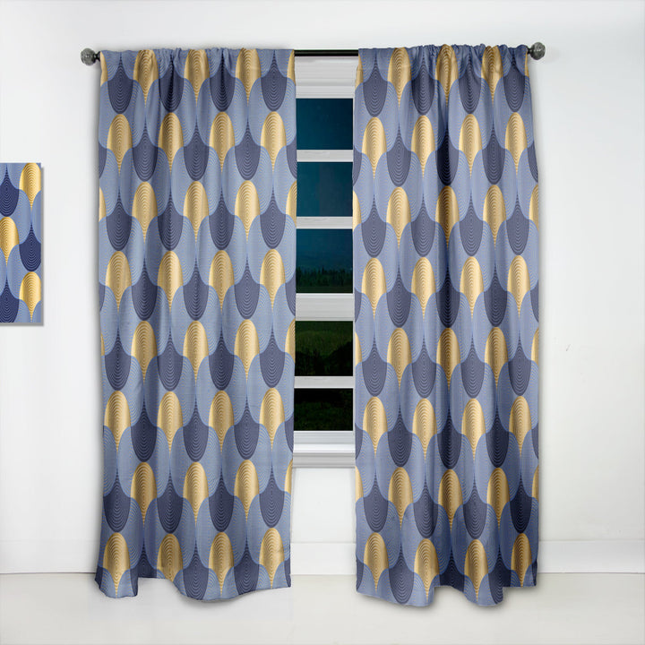 Retro Luxury Waves In Gold And Blue VIII - Mid-Century Modern Curtain - 1 Panel