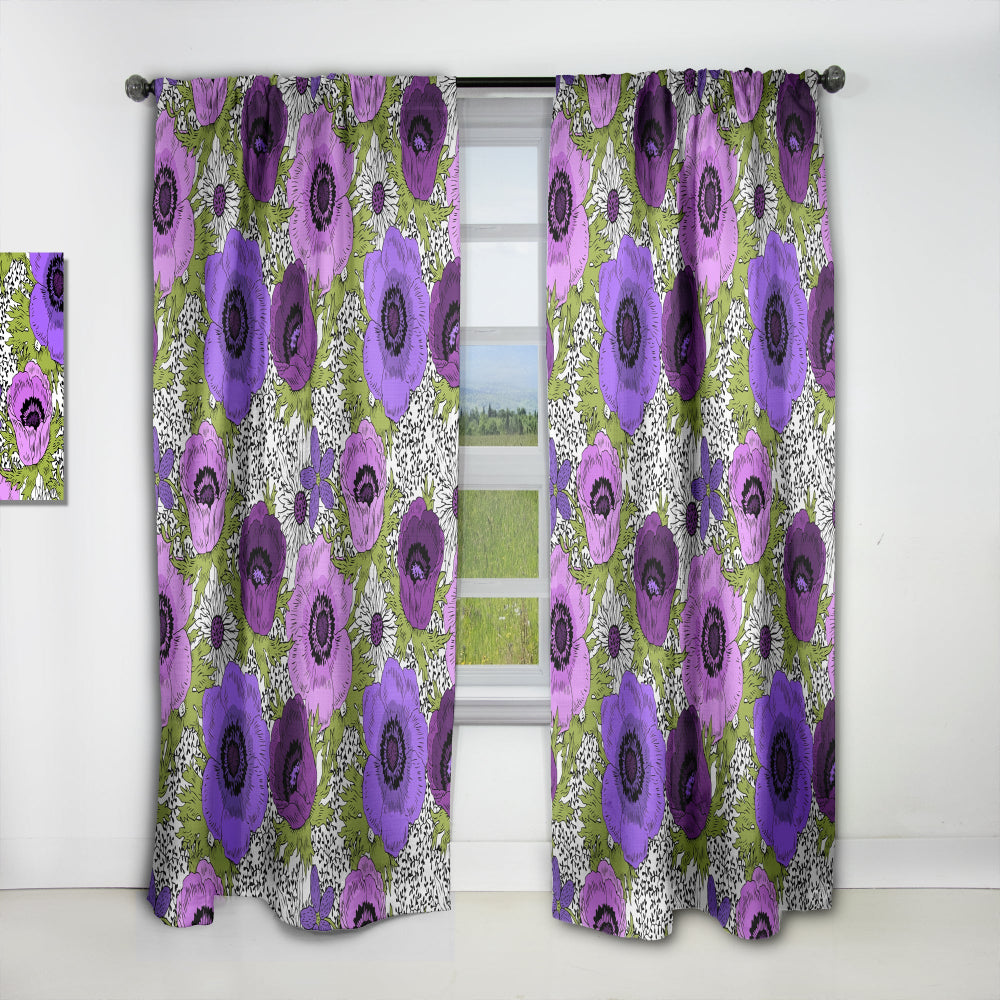 Purple Retro Fantasy Flowers - Mid-Century Modern Curtain - 1 Panel