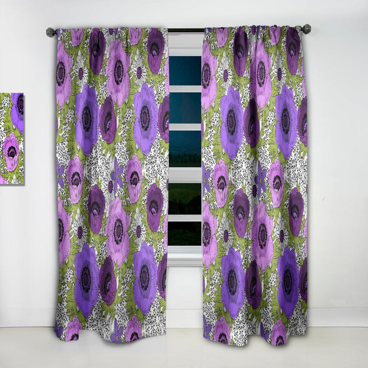 Purple Retro Fantasy Flowers - Mid-Century Modern Curtain - 1 Panel