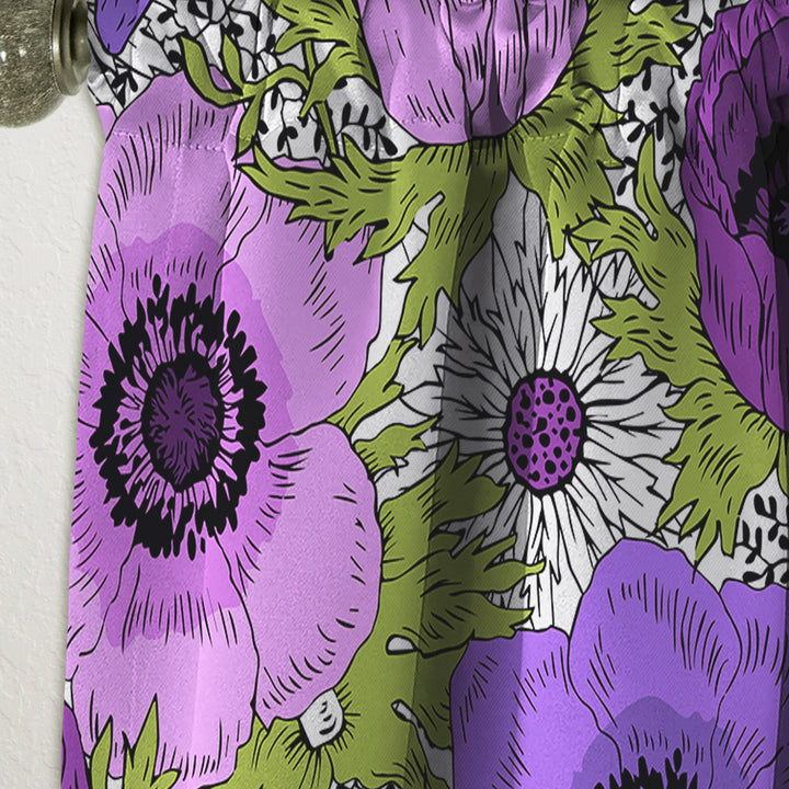 Purple Retro Fantasy Flowers - Mid-Century Modern Curtain - 1 Panel