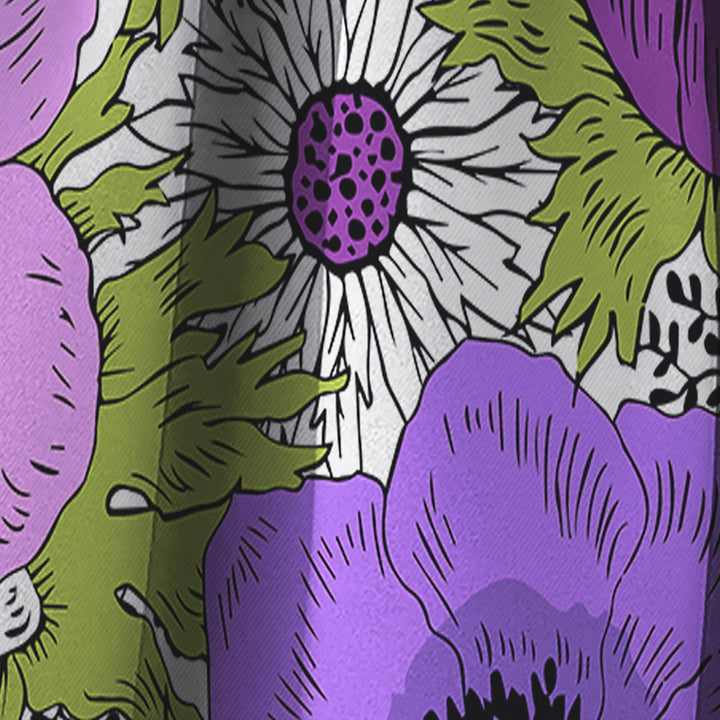Purple Retro Fantasy Flowers - Mid-Century Modern Curtain - 1 Panel