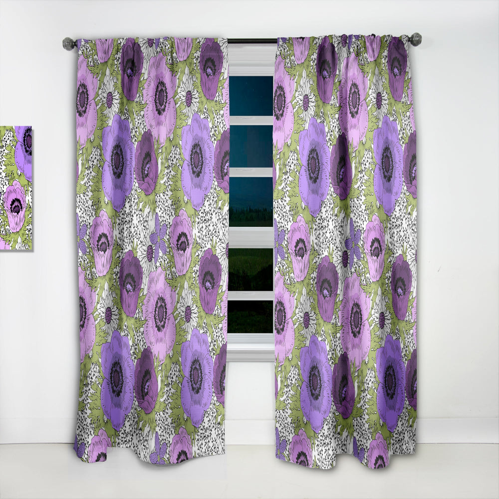 Purple Retro Fantasy Flowers - Mid-Century Modern Curtain - 1 Panel