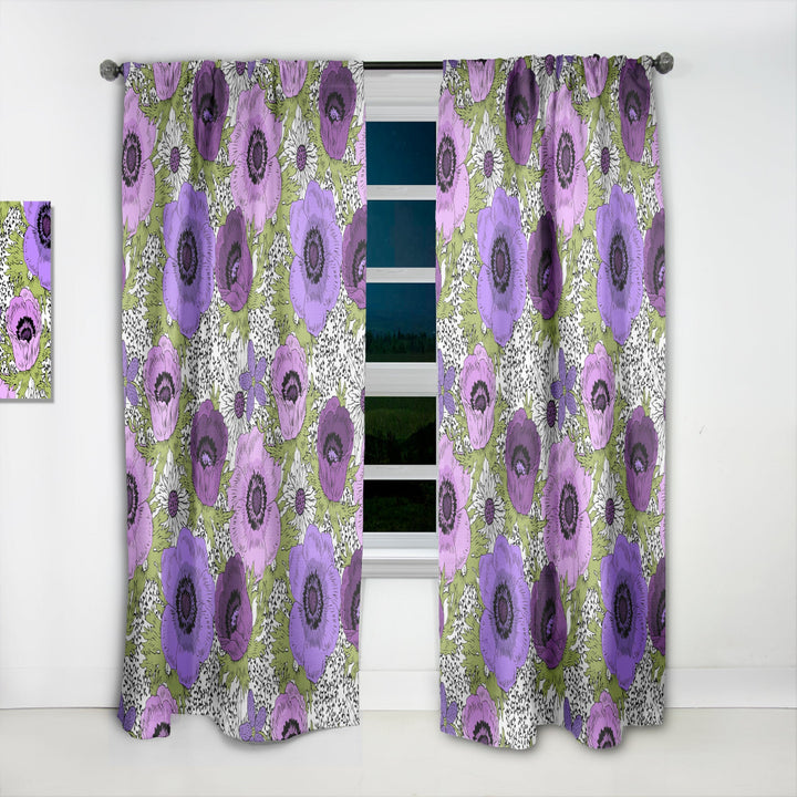 Purple Retro Fantasy Flowers - Mid-Century Modern Curtain - 1 Panel