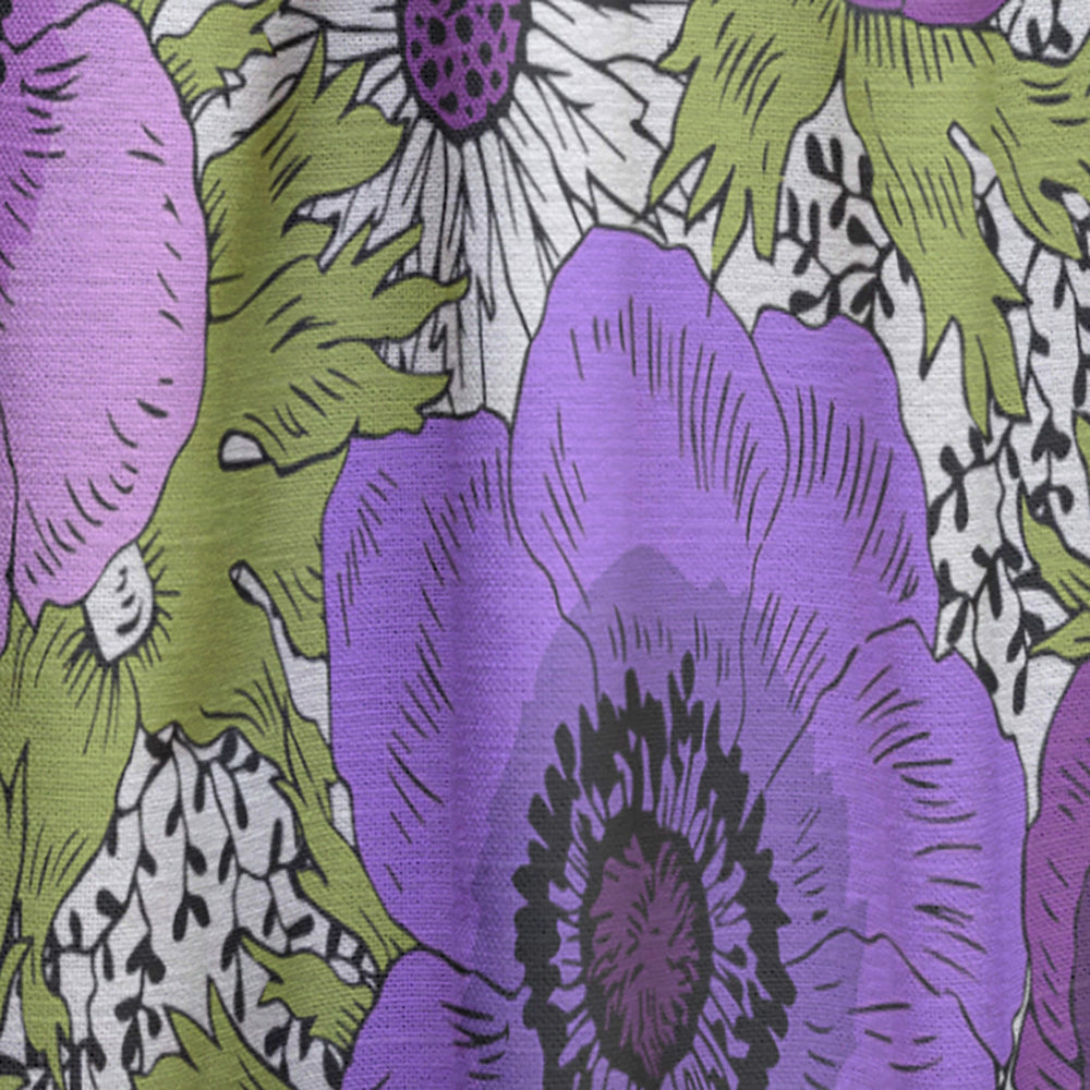 Purple Retro Fantasy Flowers - Mid-Century Modern Curtain - 1 Panel