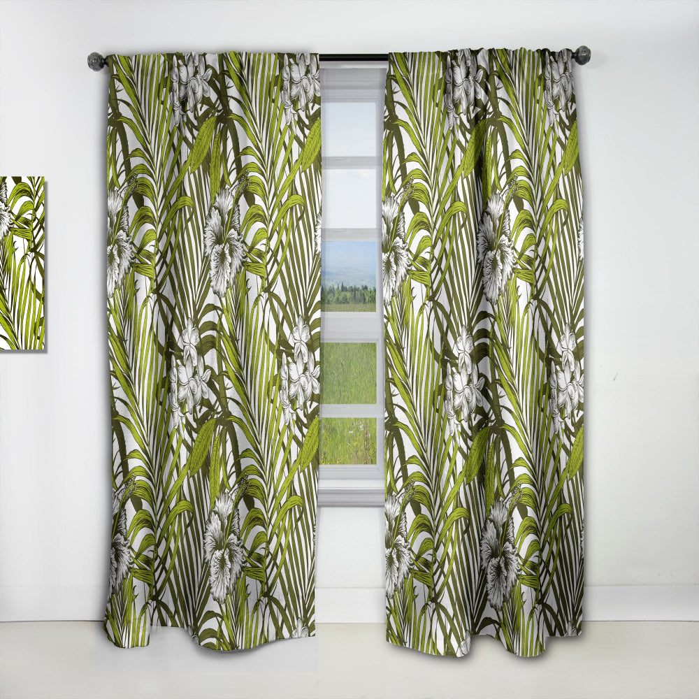 Tropical Palm Leaves I - Mid-Century Modern Curtain - 1 Panel