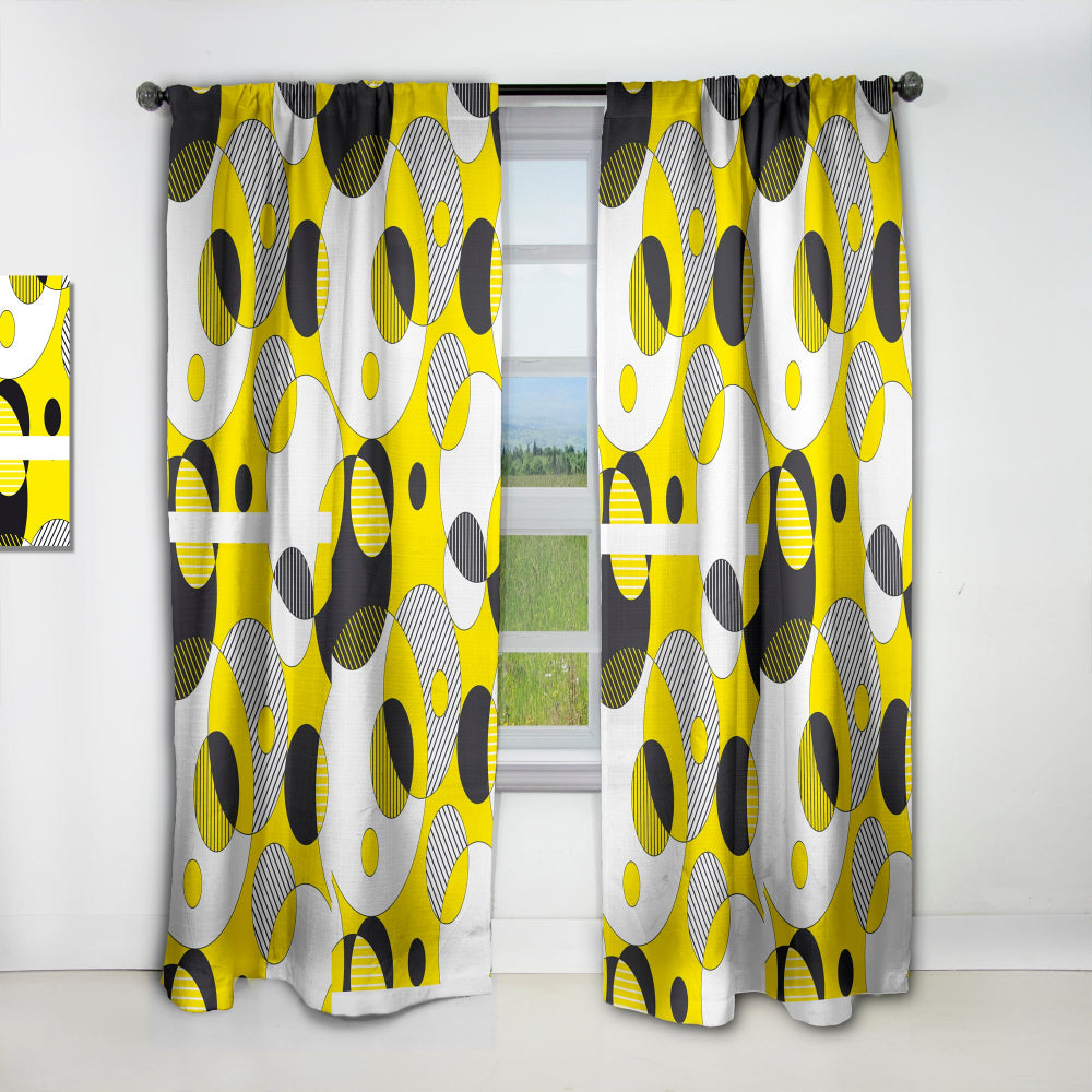 Circular Abstract Retro Geometric I - Mid-Century Modern Curtain - 1 Panel