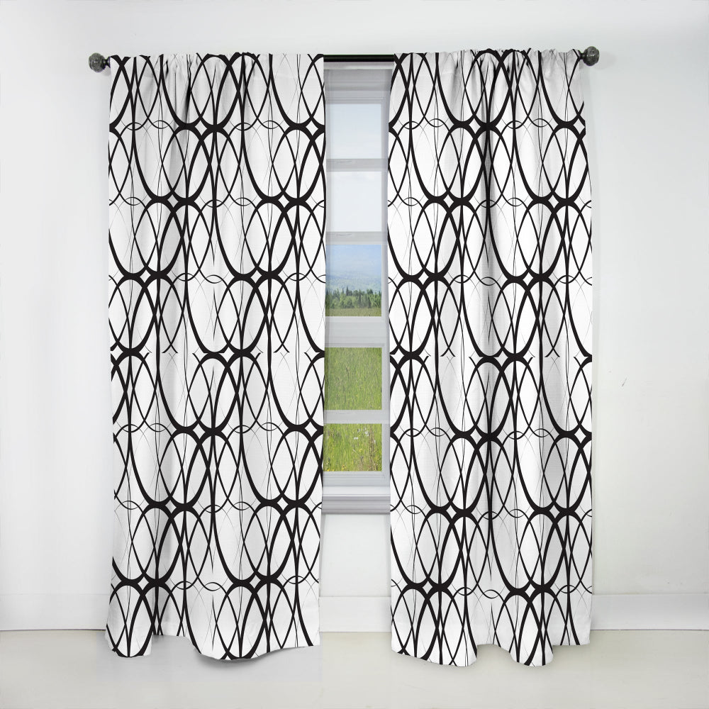 Monochrome Geometric Pattern - Mid-Century Modern Curtain - 1 Panel