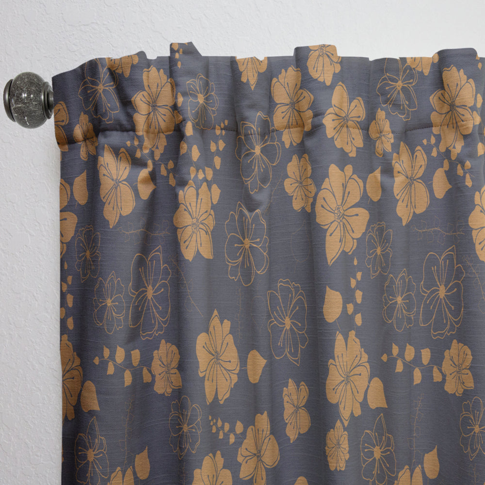Retro Handdrawn Poppies II - Mid-Century Modern Curtain - 1 Panel