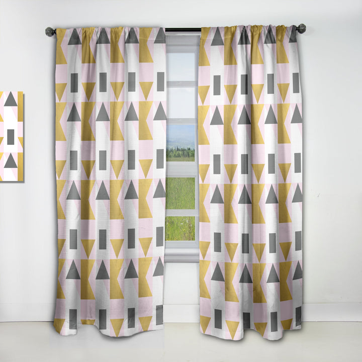 Triangular Gold Design - Mid-Century Modern Curtain - 1 Panel