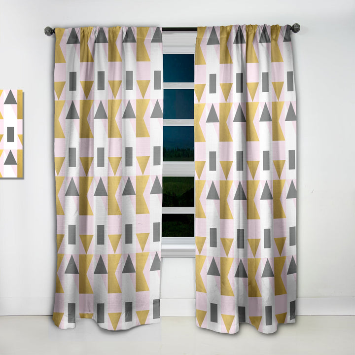 Triangular Gold Design - Mid-Century Modern Curtain - 1 Panel