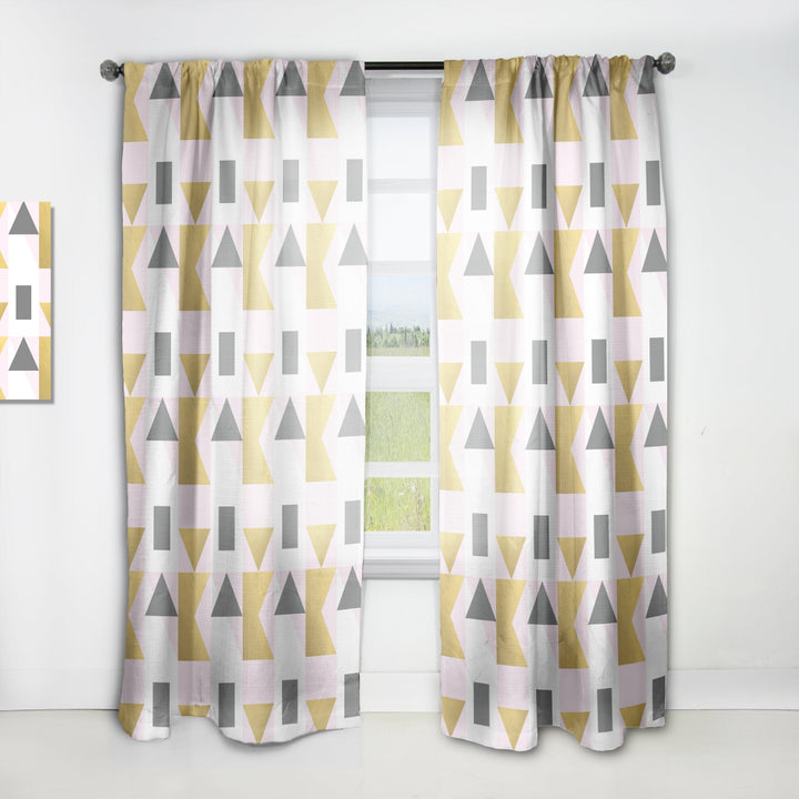 Triangular Gold Design - Mid-Century Modern Curtain - 1 Panel