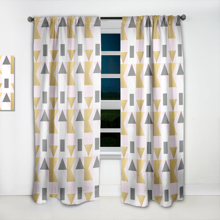 Triangular Gold Design - Mid-Century Modern Curtain - 1 Panel