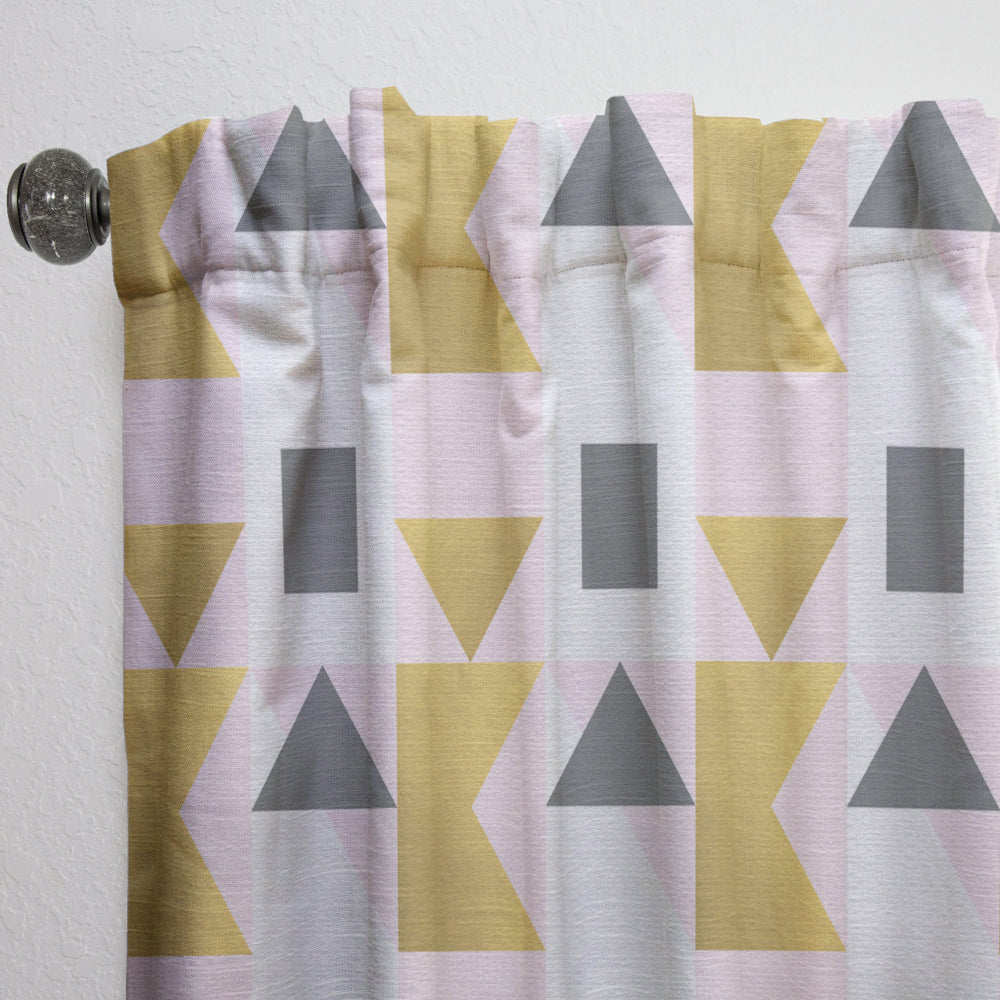 Triangular Gold Design - Mid-Century Modern Curtain - 1 Panel
