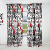 Paris Eiffel Red Hearts II - Mid-Century Modern Curtain - 1 Panel