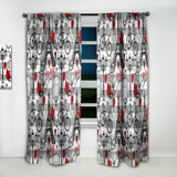 Paris Eiffel Red Hearts II - Mid-Century Modern Curtain - 1 Panel
