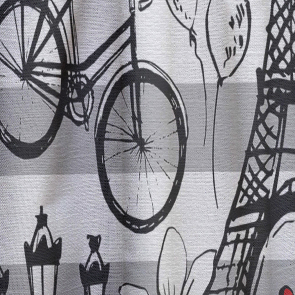 Paris Eiffel Red Hearts II - Mid-Century Modern Curtain - 1 Panel
