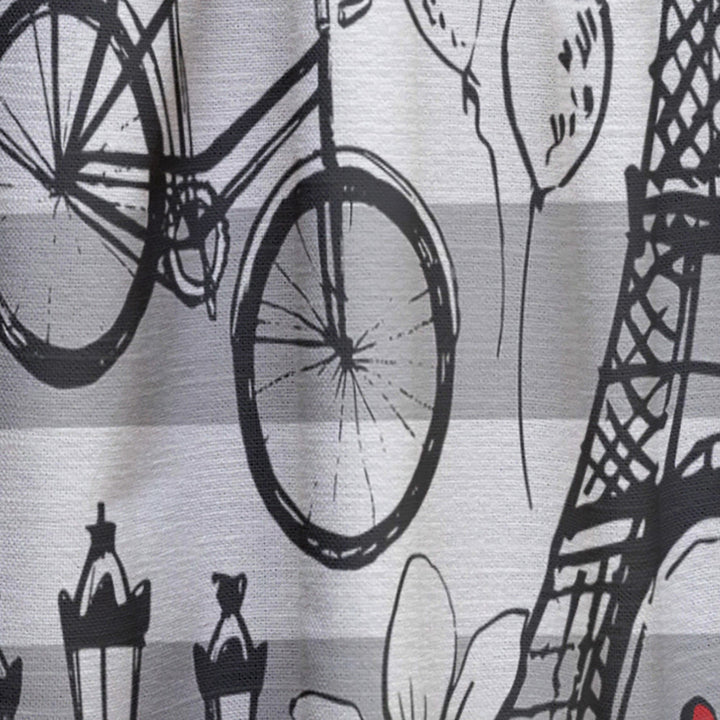 Paris Eiffel Red Hearts II - Mid-Century Modern Curtain - 1 Panel