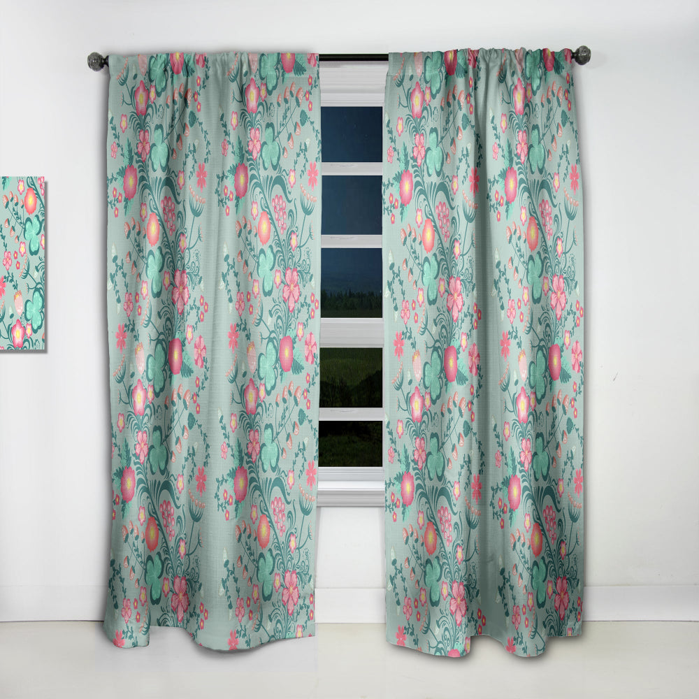 Spring floral pattern in soft pastel colors - Mid-Century Modern Curtain - 1 Panel