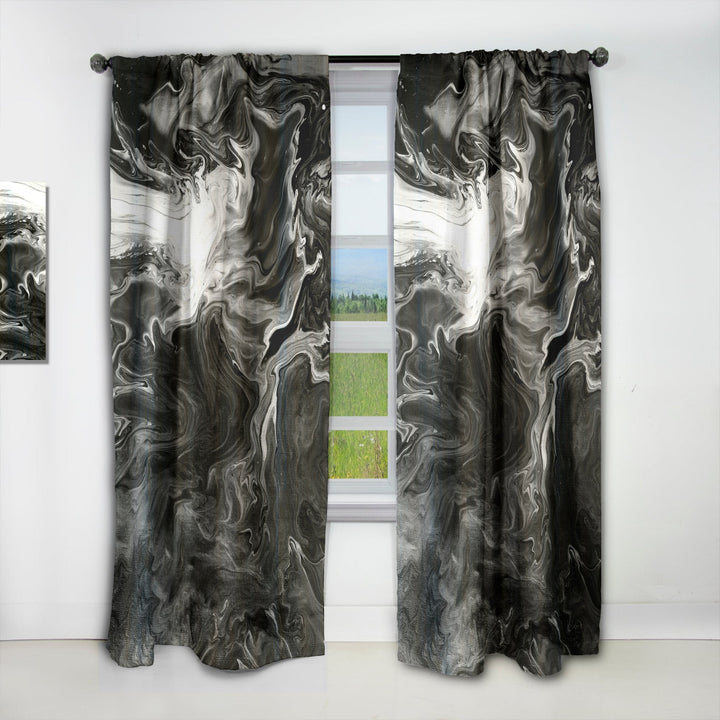 Grey And White Hand Painted Marble Acrylic IV - Modern Curtain - 1 Panel